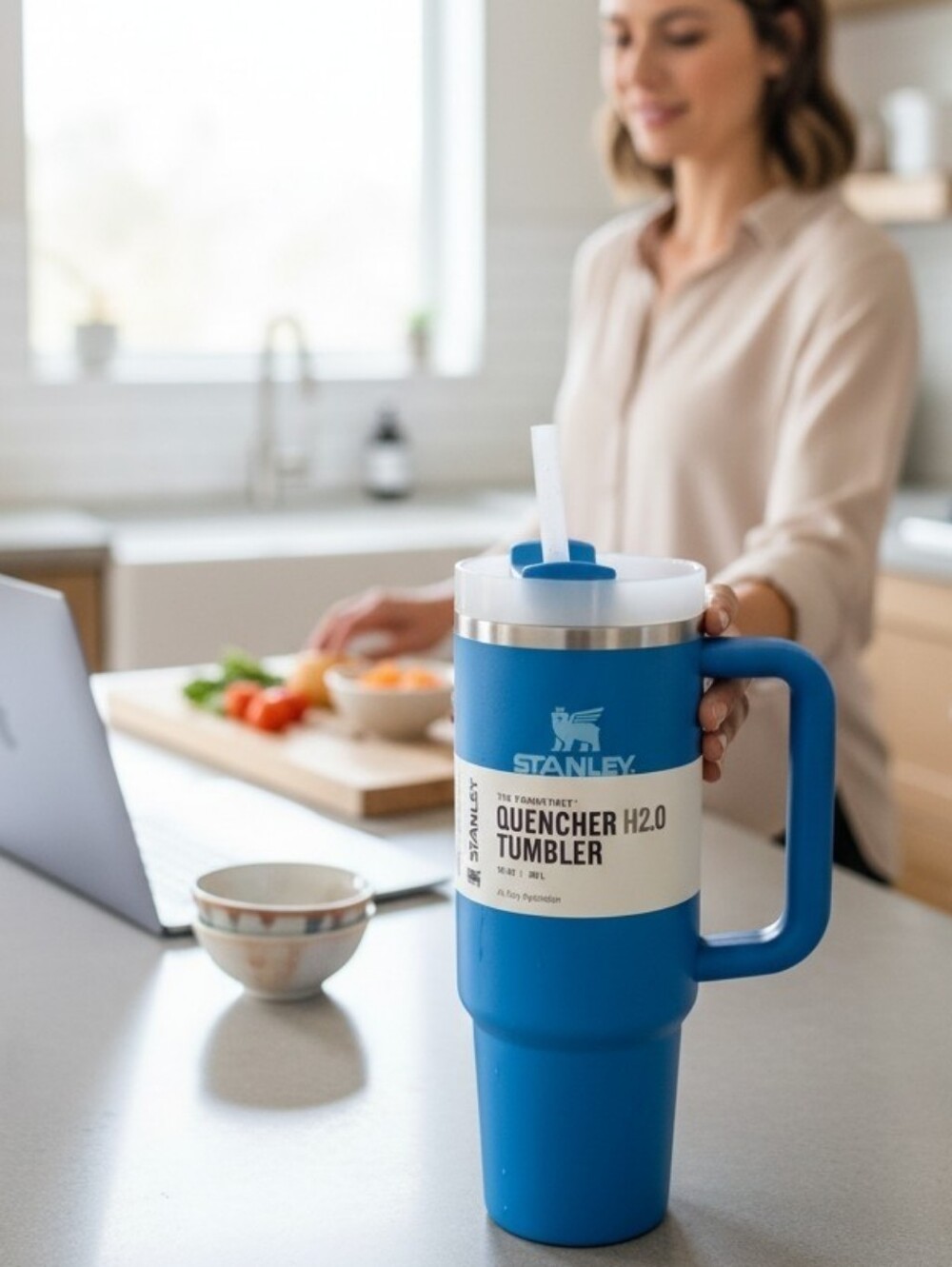 Stanley Quencher H2.0 30oz Azure Blue Tumbler NWT Handle Straw